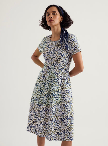 Seasalt Dress Beach Bloom Chalk in floral print with short sleeves.