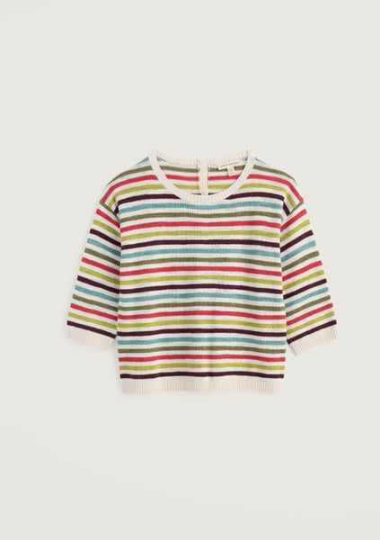 Striped long-sleeve shirt on a light grey background.