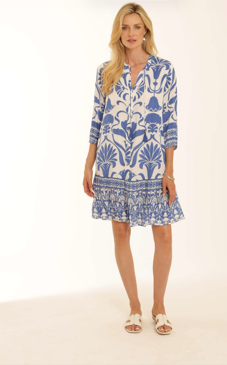 Pomodoro Women’s Dress Goa Border | Blue 62603