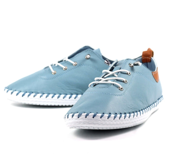 Lunar Women’s St Ives Leather Plimsoll |  Light Blue FLE030