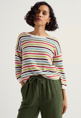 Seasalt Womens jumper in striped mini Cornish carnelian multi.