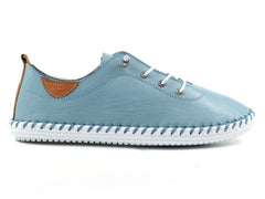Lunar Women’s St Ives Leather Plimsoll |  Light Blue FLE030
