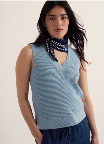Women’s Seasalt Lincolnshire knitted sleeveless vest top in blue fog.