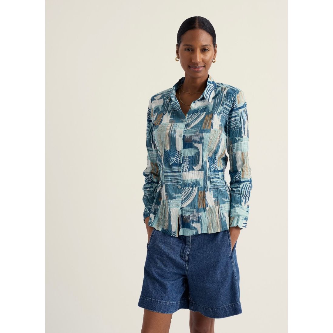 Seasalt patterned shirt in blue and white, with long sleeves.
