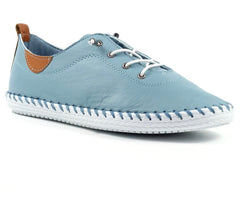 Lunar Women’s St Ives Leather Plimsoll |  Light Blue FLE030