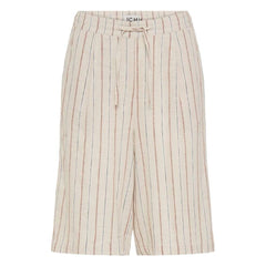 Ichi Beige Striped shorts with a tie waist in our Women's Clothing Lincolnshire Boutique