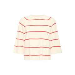 Ichi Women’s Ihboston MS Pullover - Birch Teaberry Stripe