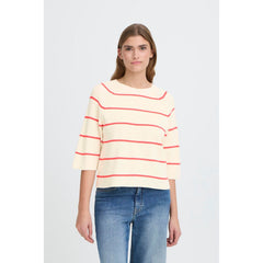 Ichi Women’s Ihboston MS Pullover - Birch Teaberry Stripe
