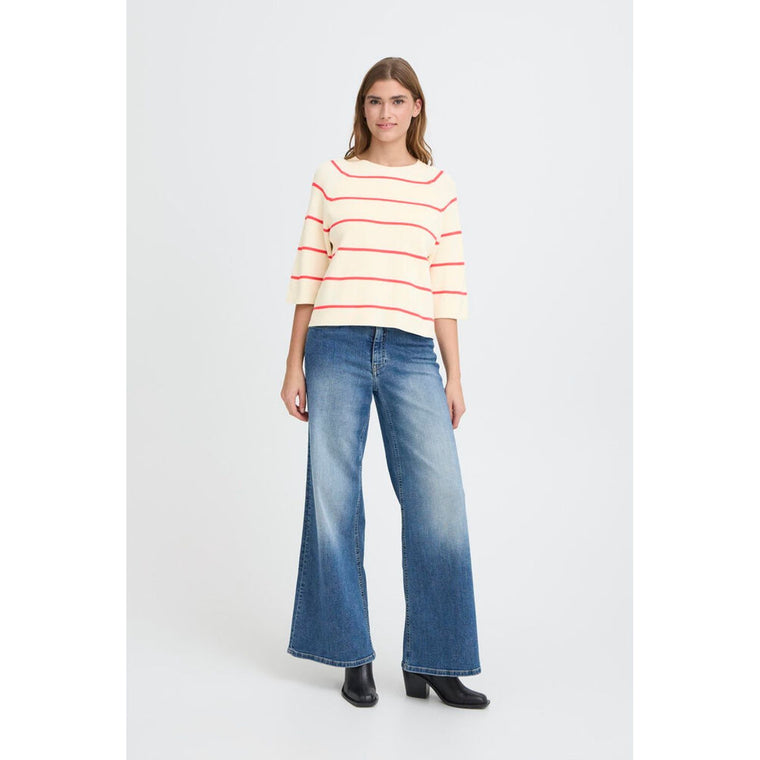 Ichi Women’s Ihboston MS Pullover - Birch Teaberry Stripe