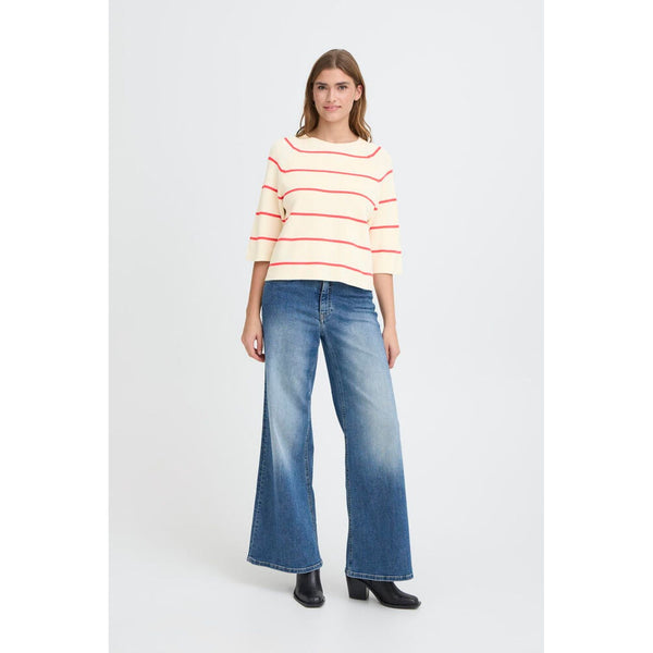 Ichi Women’s Ihboston MS Pullover - Birch Teaberry Stripe