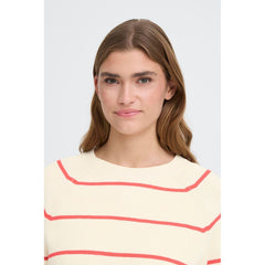 Ichi Women’s Ihboston MS Pullover - Birch Teaberry Stripe