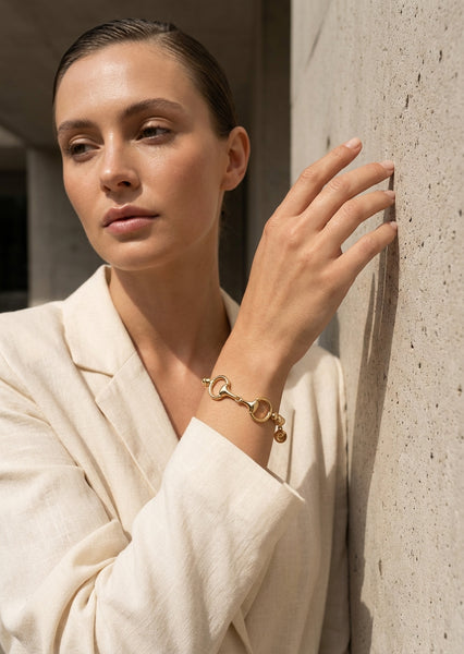 Women’s beaded gold colour bracelet with pendant by Envy Jewellery at our Lincolnshire Boutique 