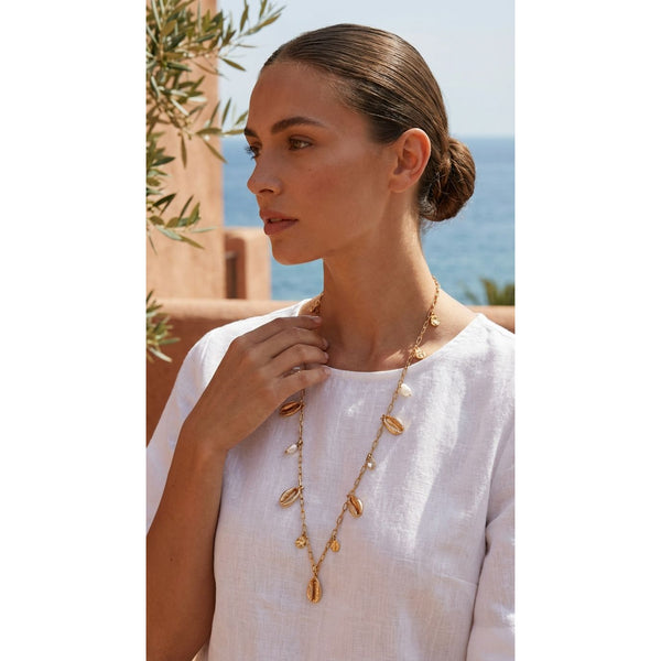 Envy women's jewellery long charm design gold coloured women’s Lincolnshire necklace.