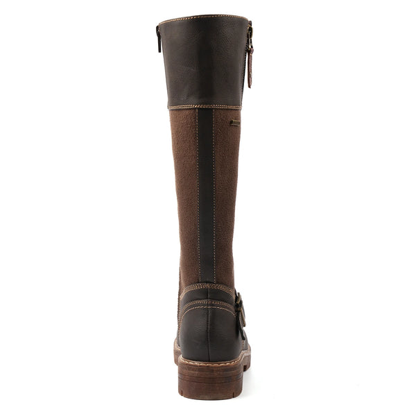 Brown leather boot on a white background