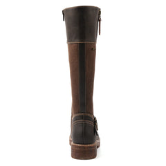 Brown leather boot on a white background