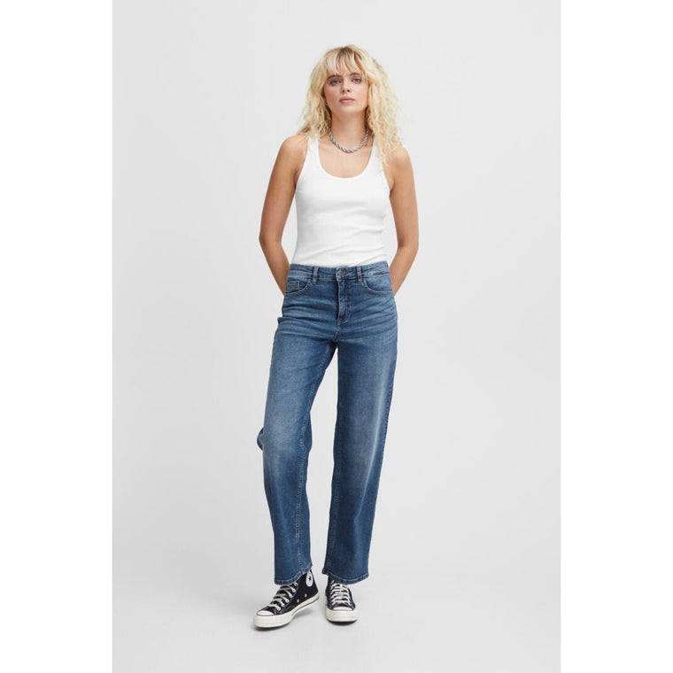 Ichi Women’s Ihtwiggy Straight Long Jeans I Medium Blue