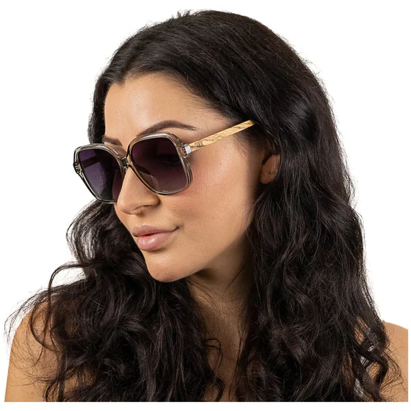 Soek Sunglasses Women’s Scarlett Grey Mist l Grey Graduated Polarised Lens | Walnut Wood Arms