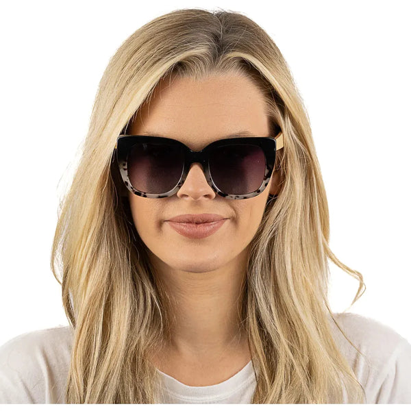 Soek Sunglasses Women’s Riviera Black Ivory | Black Gradient Lens l White Maple Arms