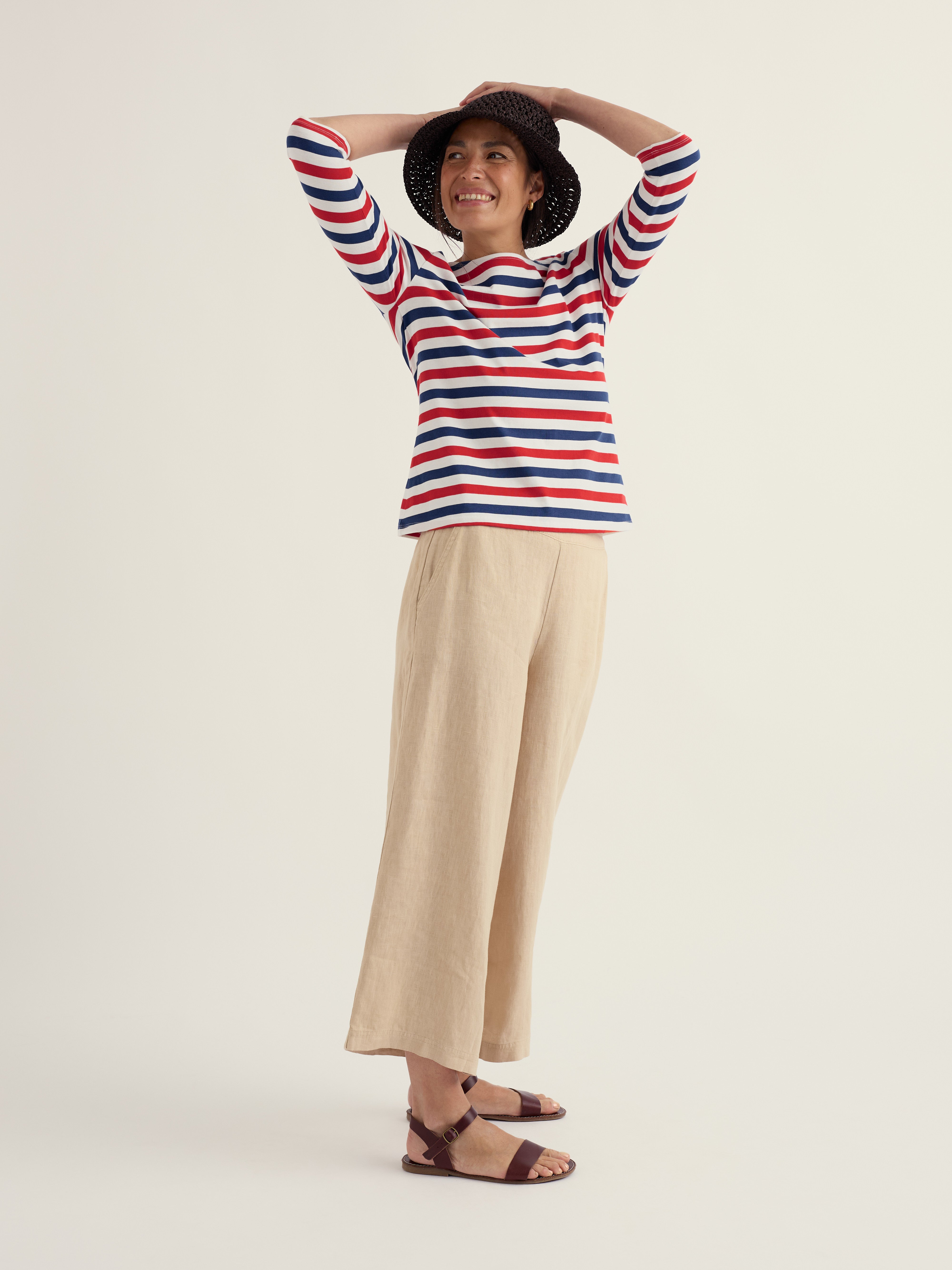 Seasalt Women's  Red, Blue, White Striped Long Sleeve Sailor Top.