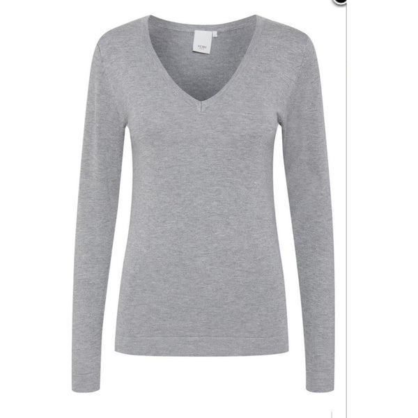 Ichi Women's Jumper | Mafa Vls Melange V Neck Jumper Grey