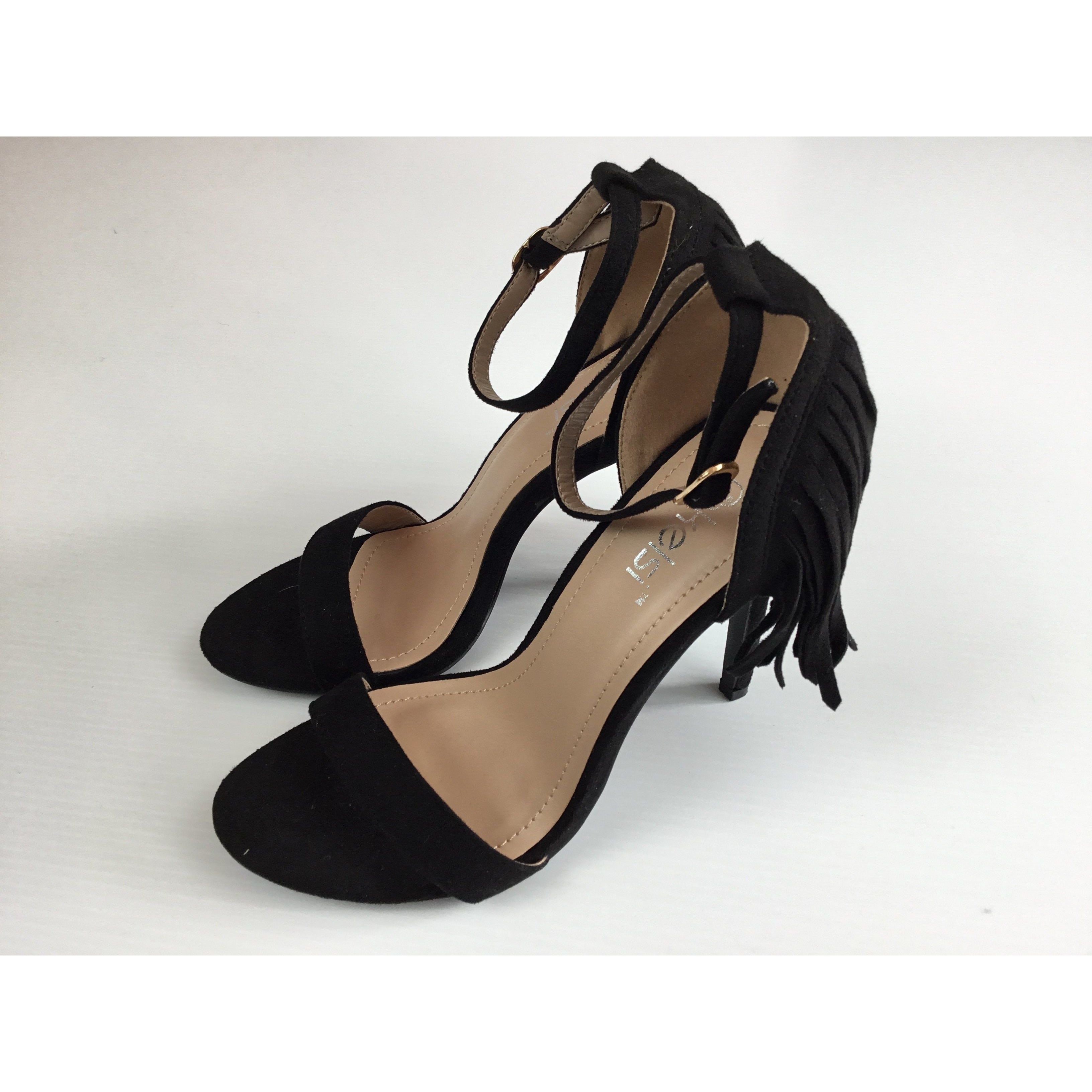 Shoes Black High Heeled Fringe Sandal