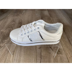Shoes Women's White Platform Snakeprint Silver Trim Trainers | YD159